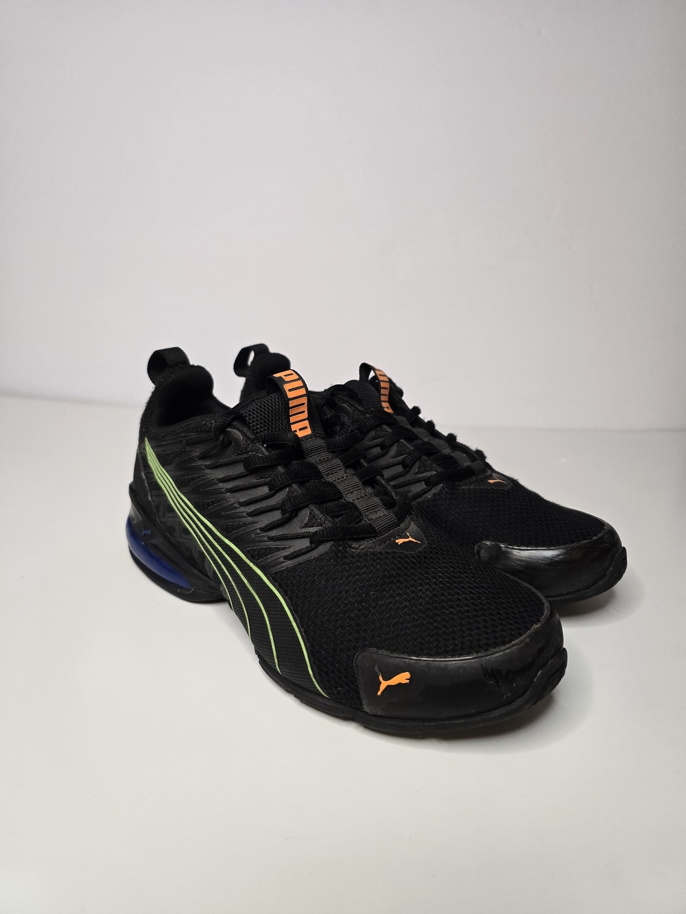 Puma Men’s Black Running Sneakers with Green Stripe and Orange Accents